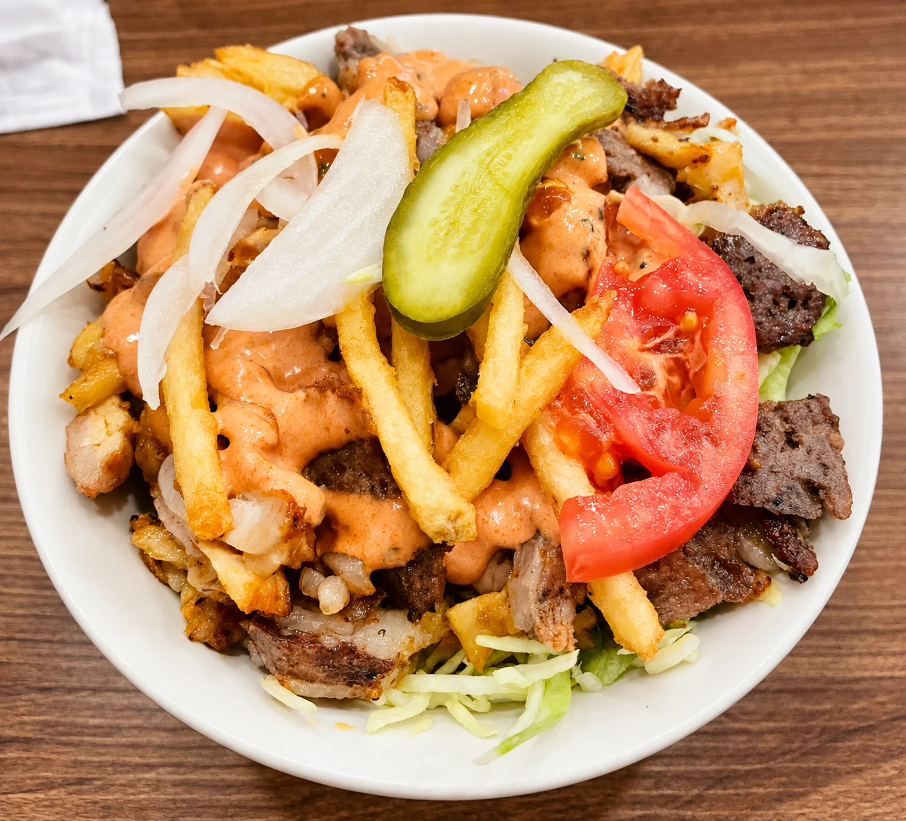 Kebab with vegetables and fries